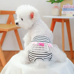 Washable Striped Bow Lace Dog Diaper Pants