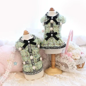 Sweet Pearl Plaid Dog Cat Harness Dress Jacket