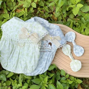 Leaf Printed Dog Dress with Hair Clip