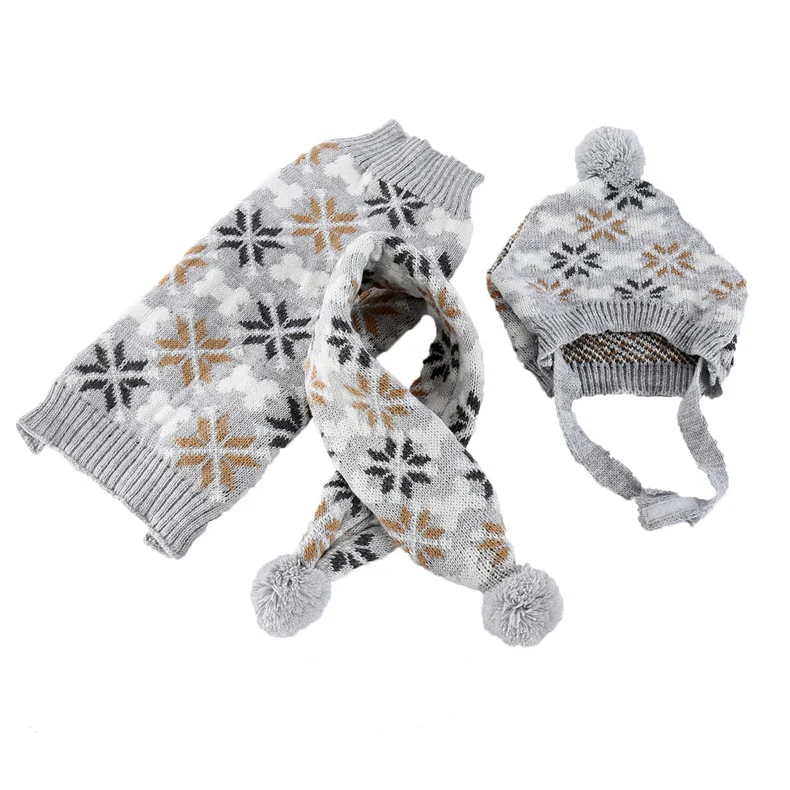 Bone Snowflake Knitted Dog Cat Sweater Scarf Hat - immagine 6