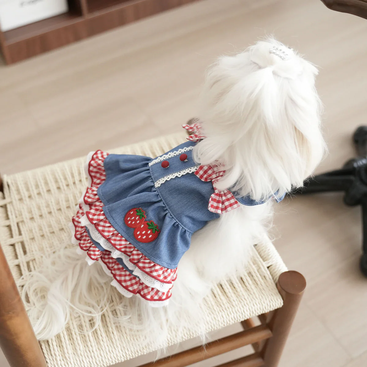 Sweet Strawberry Pattern Denim Dog Cat Dress - immagine 9