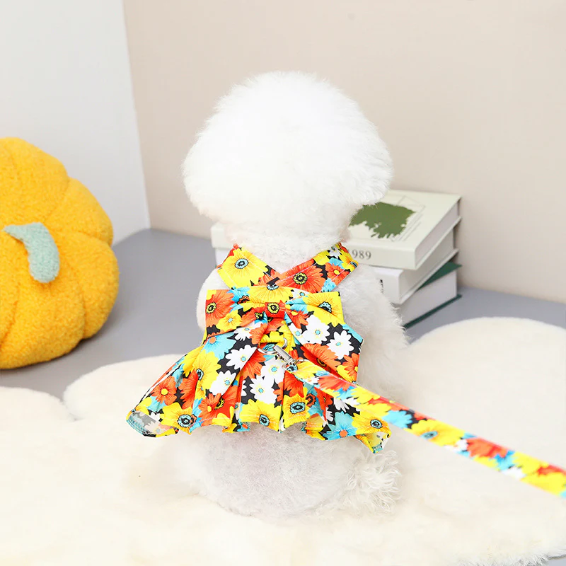 Floral Printed Dog Dress&Vest Harness with Leash - immagine 9