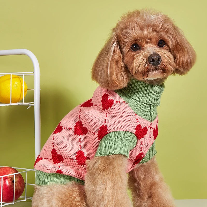 Color Block Heart Dog Cat Turtleneck Sweater - immagine 6