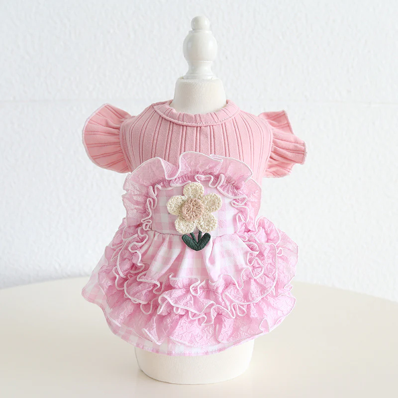 Sweet Flower Plaid Lace Dog Cat Dress - immagine 6