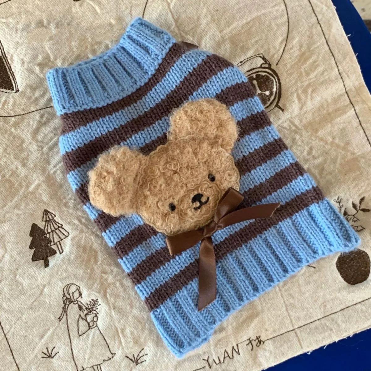 Bear Head Decor Striped Dog Cat Sweater