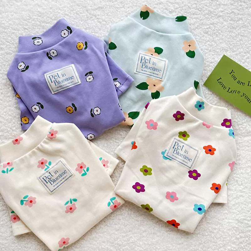 Cotton Flower Pattern Dog Cat Pullover - immagine 2