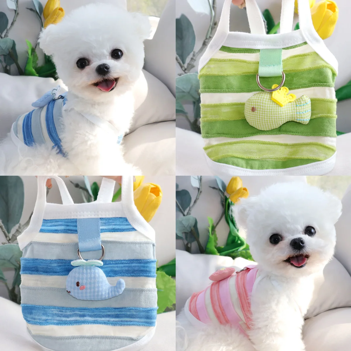 Fish Decor Striped Dog Cat Vest Harness