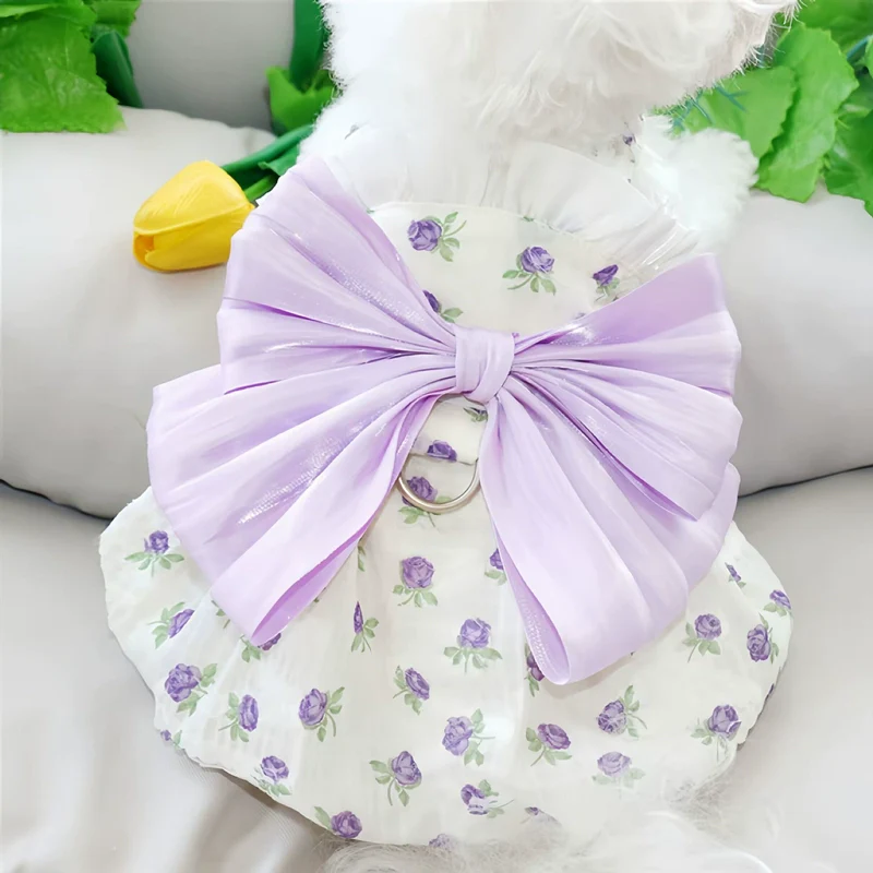 Bowknot Lace Collar Dog Harness Dress - immagine 7