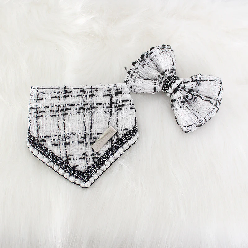 Sweet Plaid Pearl Dog Bib&Bow Set - immagine 7