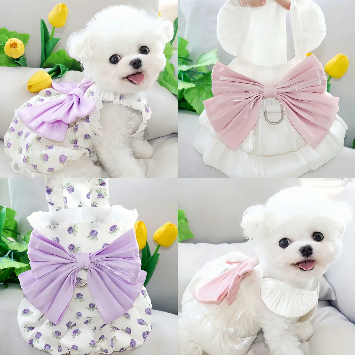 Bowknot Lace Collar Dog Harness Dress - immagine 8