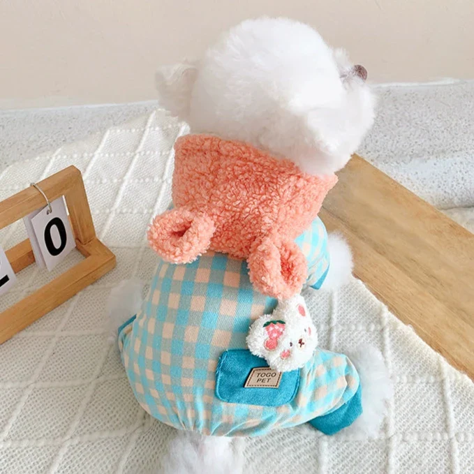 Fleece Plaid Color Block Hooded Dog Jumpsuits - immagine 8