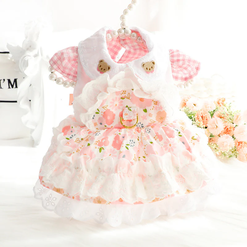 Sweet Floral Bear Dog Cat Harness Dress - immagine 9