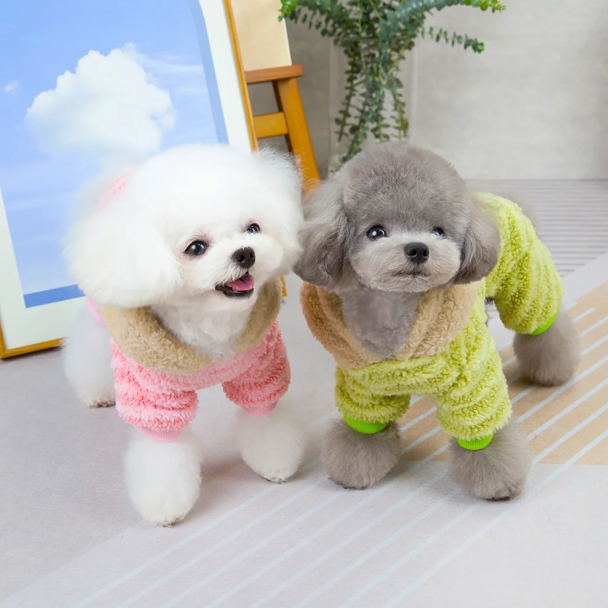 Fleece Striped Bear Head Hooded Dog Jumpsuits - immagine 7