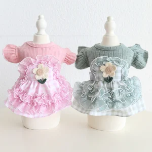 Sweet Flower Plaid Lace Dog Cat Dress