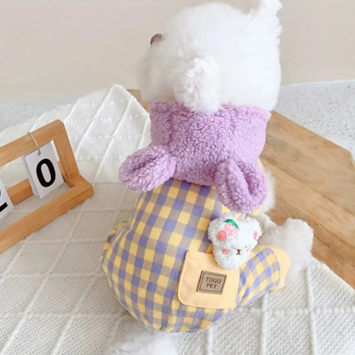 Fleece Plaid Color Block Hooded Dog Jumpsuits - immagine 7