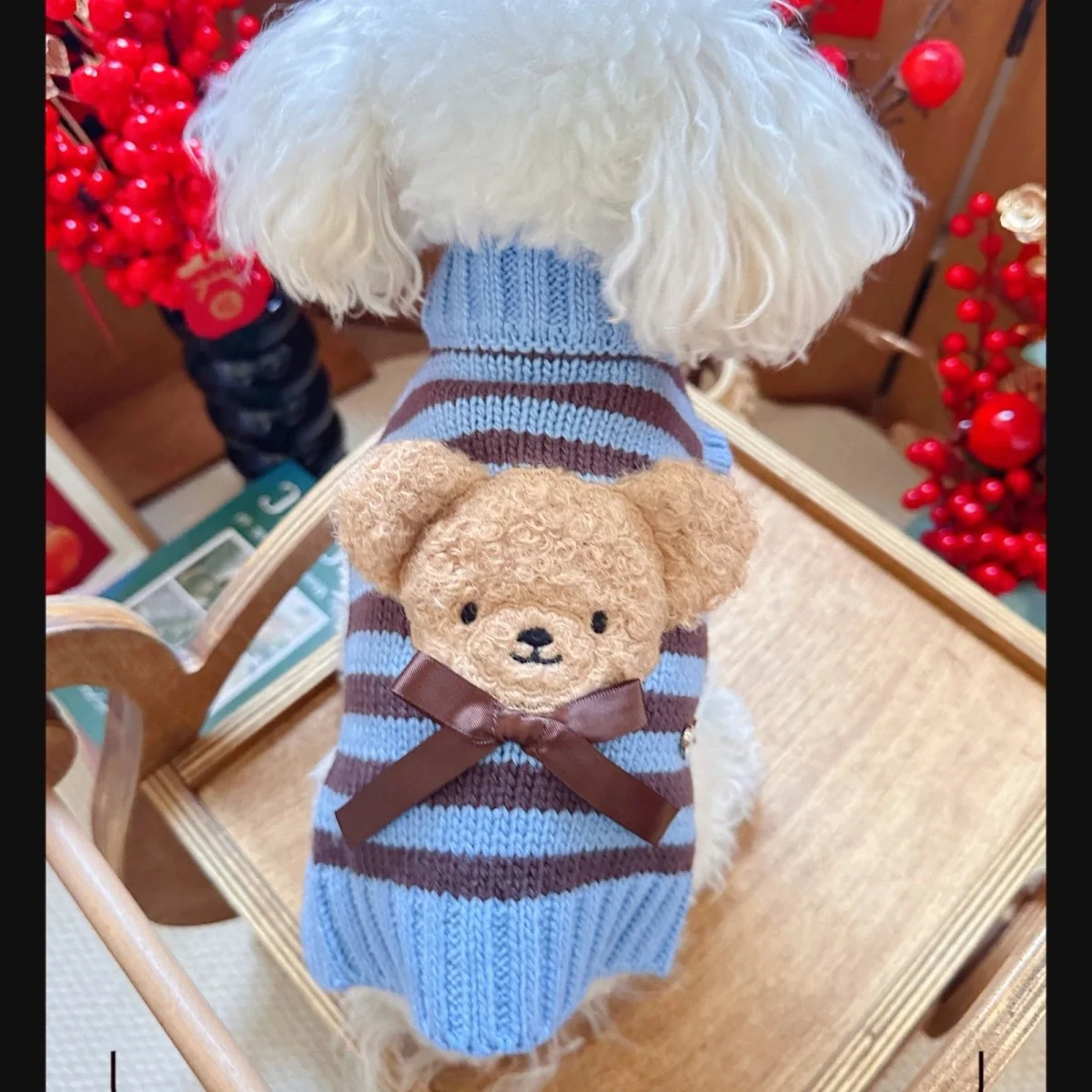 Bear Head Decor Striped Dog Cat Sweater - immagine 4