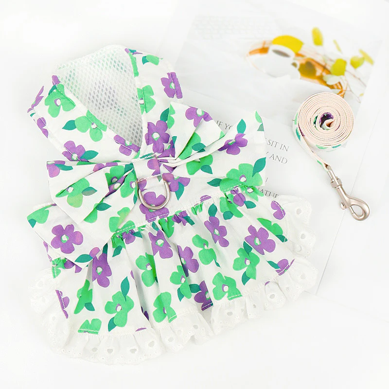 Multicolor Floral Dog Harness Dress/Vest Leash - immagine 4