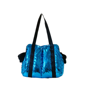 POCKET PUFFER BAG LAME’ BLUE