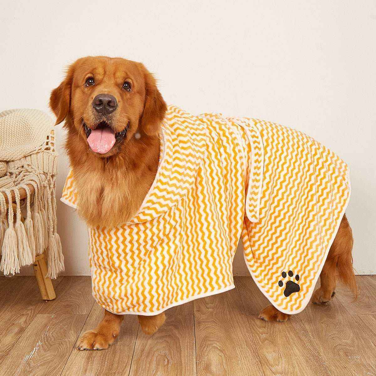 Accappatoio per Cani in Microfibra a Righe con Ricamo Zampetta – Assorbente e Stiloso - immagine 8