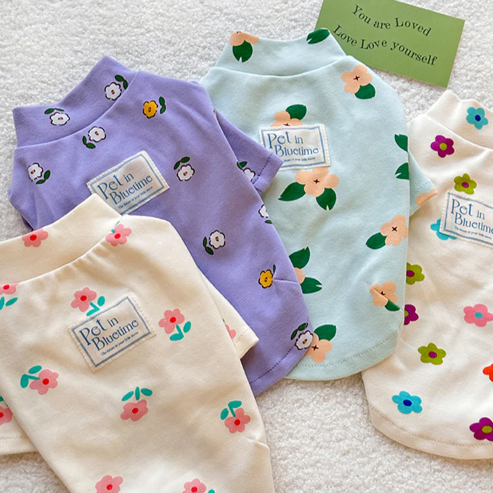 Cotton Flower Pattern Dog Cat Pullover - immagine 7