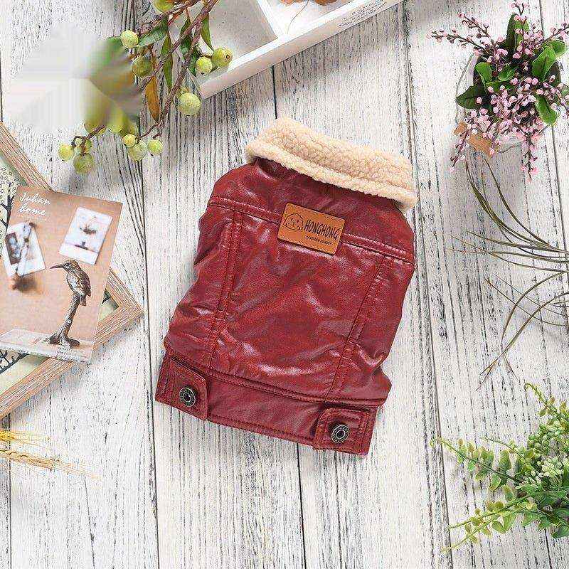 Cappotto in Pelle per Cani Modello "HongKong" con Imbottitura in Pile - immagine 3