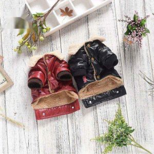 Cappotto in Pelle per Cani Modello "HongKong" con Imbottitura in Pile