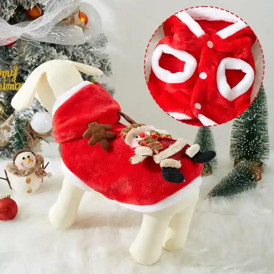 Cappotto Natale Cani Gatti - Cappuccio Stampa 3D Rosso - immagine 3