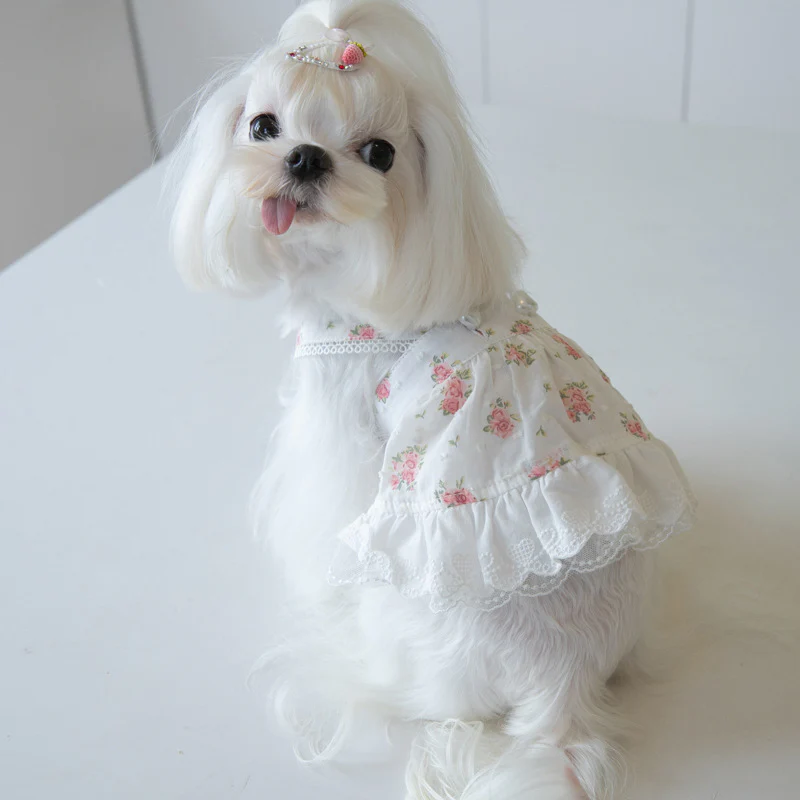 Sweet Floral Printed Buttoned Dog Cat Dress - immagine 4