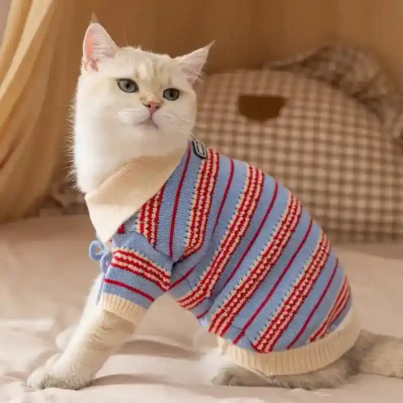 Maglione Cani Gatti Righe Caldo Invernale Maglia Knit - immagine 8
