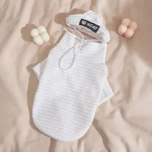 Maglia a Maglia con Cappuccio per Gatti e Cani - Bianca