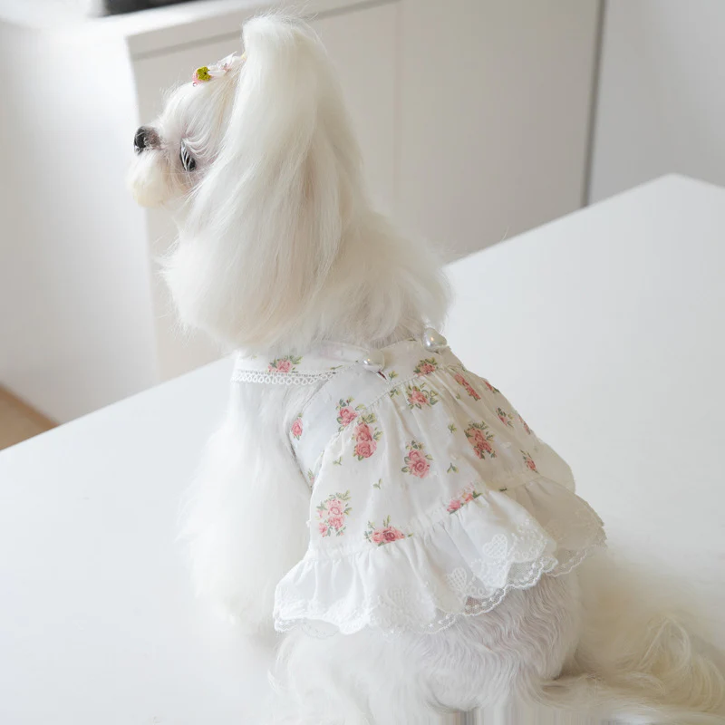 Sweet Floral Printed Buttoned Dog Cat Dress - immagine 3
