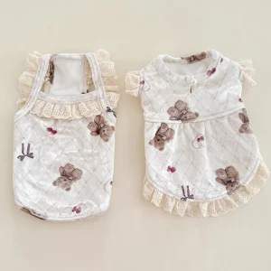 Velvet Lace Bear Printed Dog Cat Dress/Vest