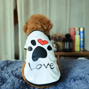 Vestito Cani Smanicato Love - Stamp Zampe e Cuore in Cotone Morbido