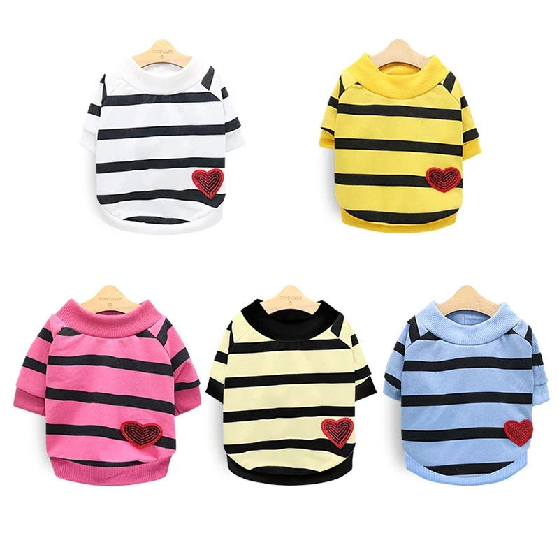 Heart Printed Striped Dog T-shirt - immagine 4