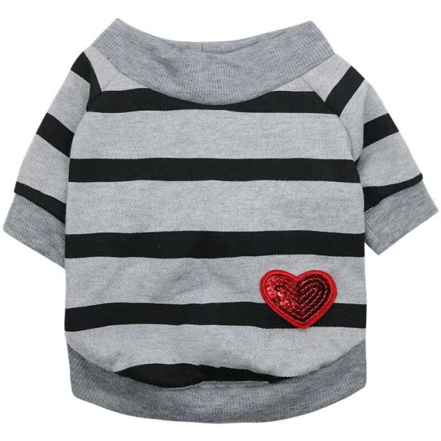 Heart Printed Striped Dog T-shirt - immagine 8