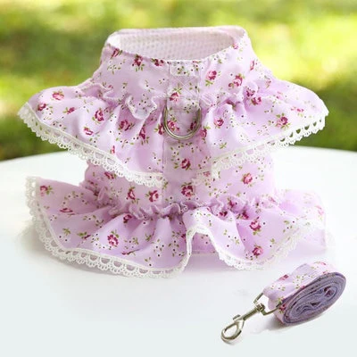 Floral Lace Dog Harness With Leash - immagine 6