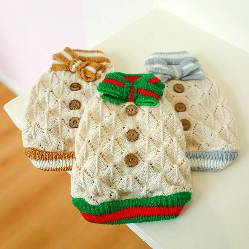 Sweet Bowknot Knitted Cat Dog Sweater - immagine 6