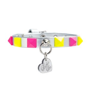 FLUO STUDS COLLAR SILVER ECOLEATHER/GOLD