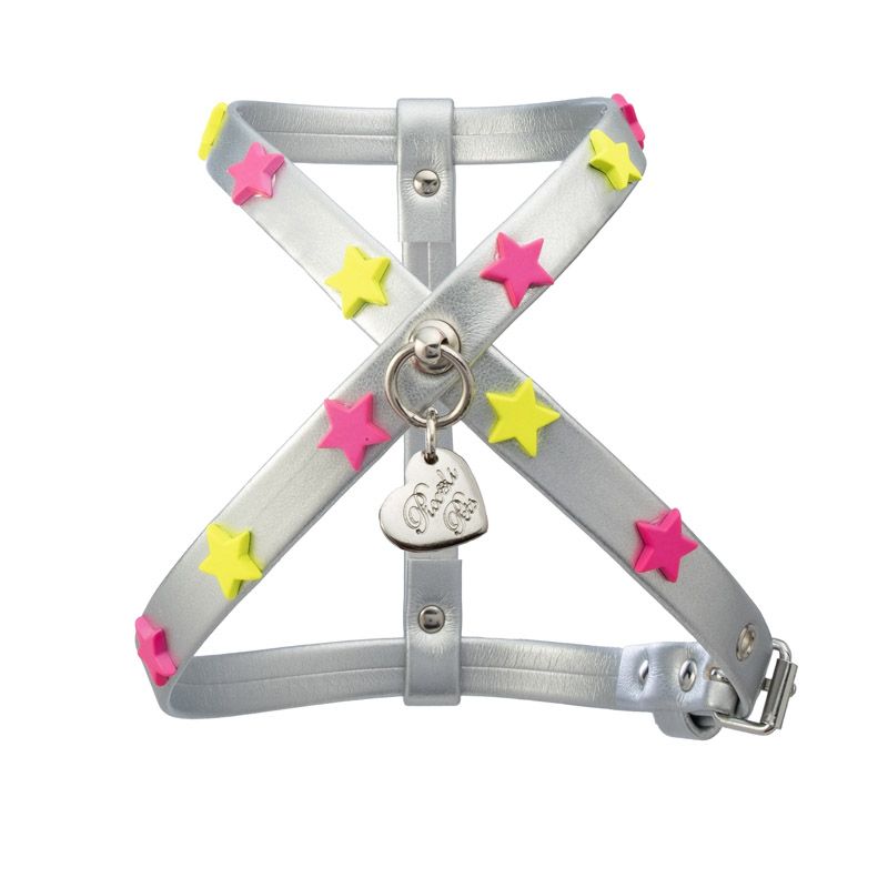 FLUO STARS HARNESS SILVER ECOLEATHER/GOLD - immagine 2