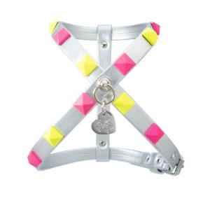 FLUO STUDS HARNESS SILVER ECOLEATHER/GOLD