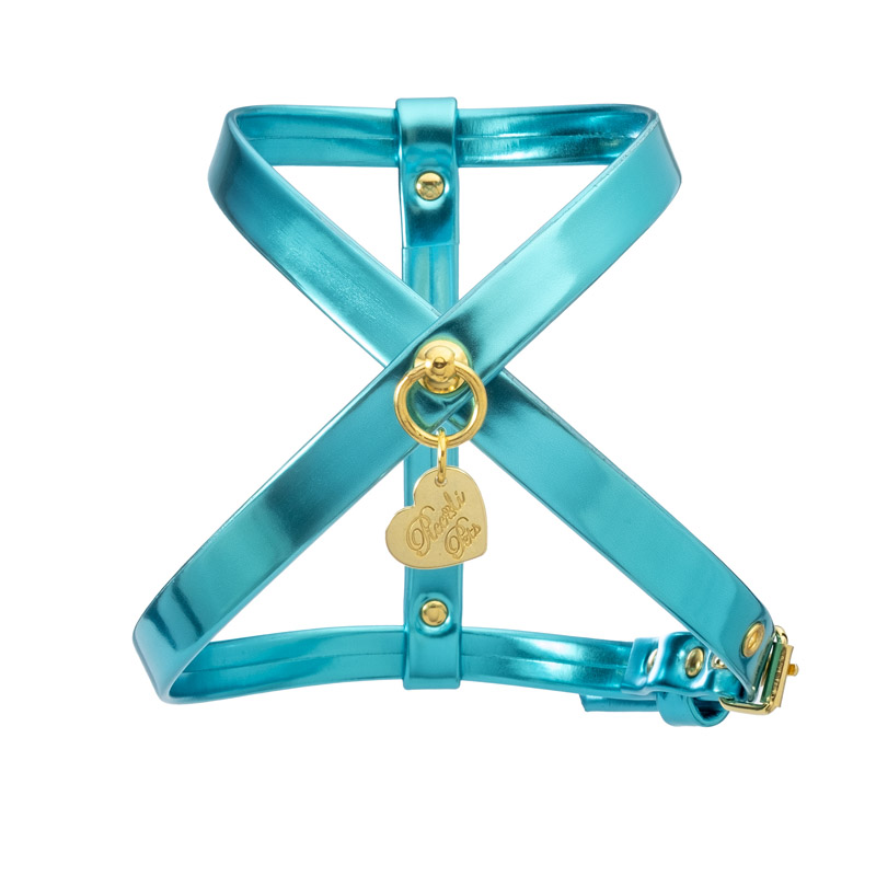 PLAIN HARNESS TURQUOISE ECOLEATHER/GOLD - immagine 2
