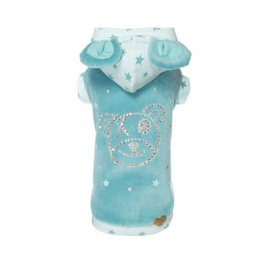 Smiley Bear On Stars Hoodie Turquoise